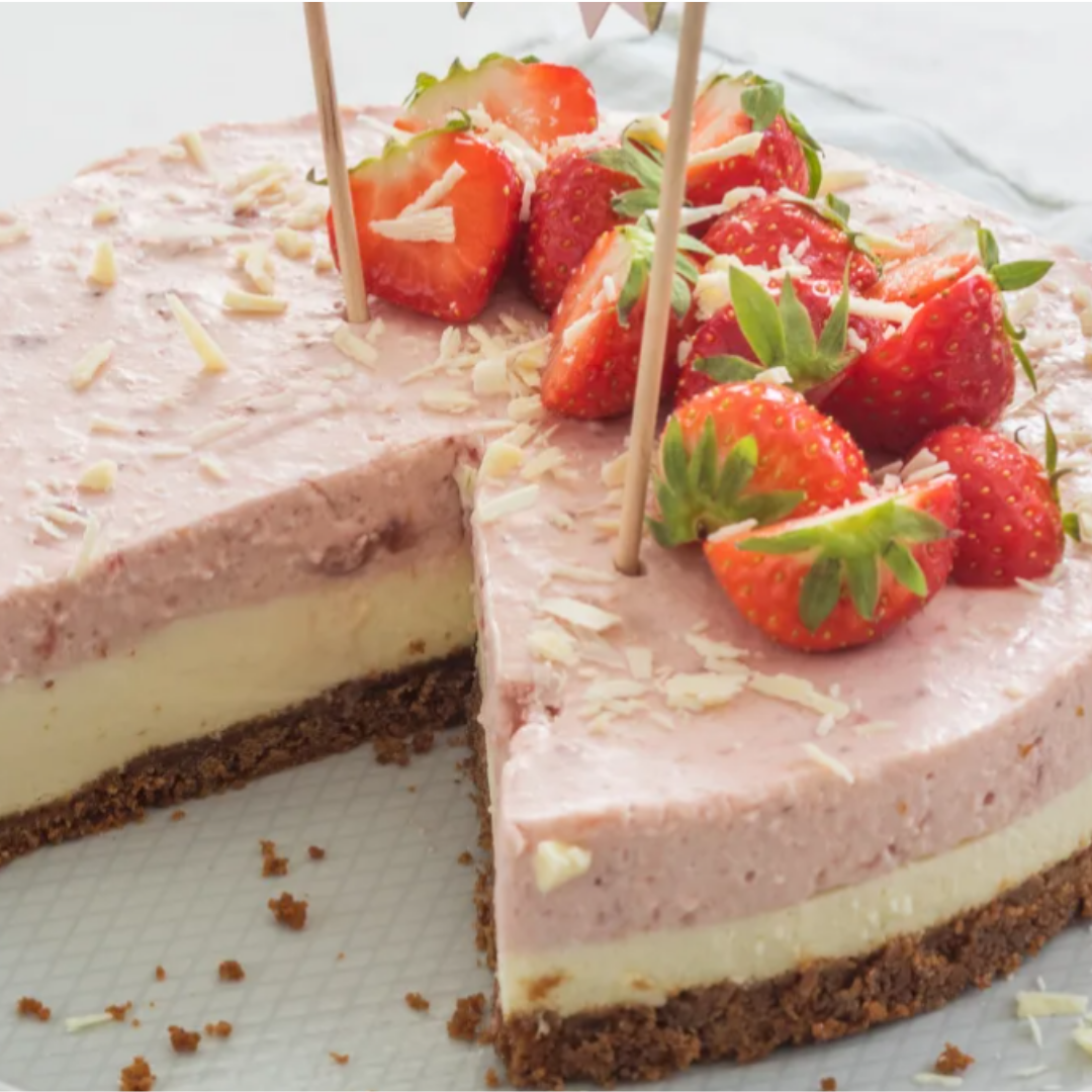 Witte chocolade – aardbeien kwarktaart
